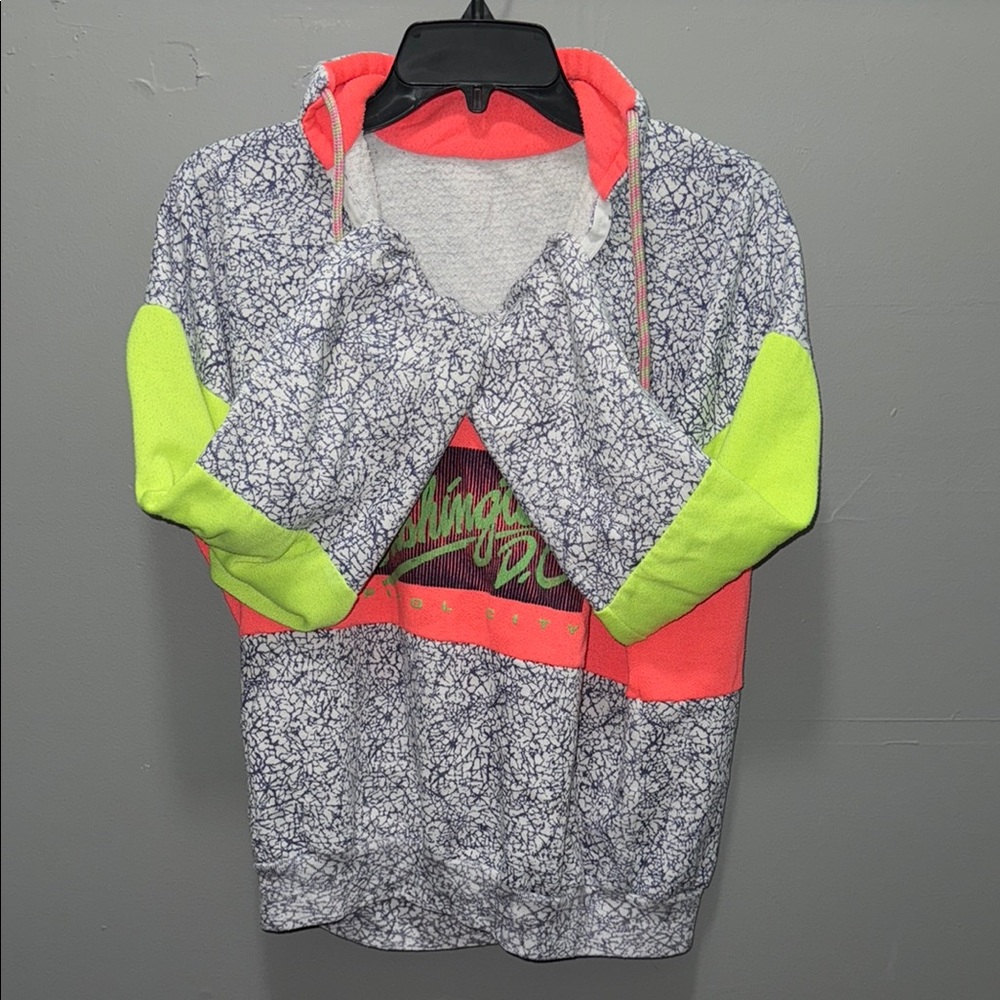 Vintage 80s 90s Washington D.C. Neon Colorblock Quarter Zip Pullover Sweatshirt - Picture 6 of 6